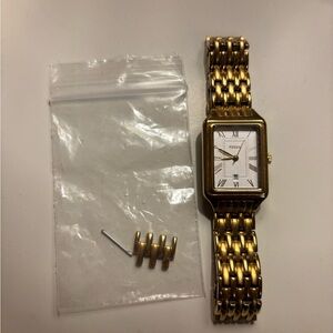 Fossil Gold Tone Rectangular Bracelet Watch with White Dial